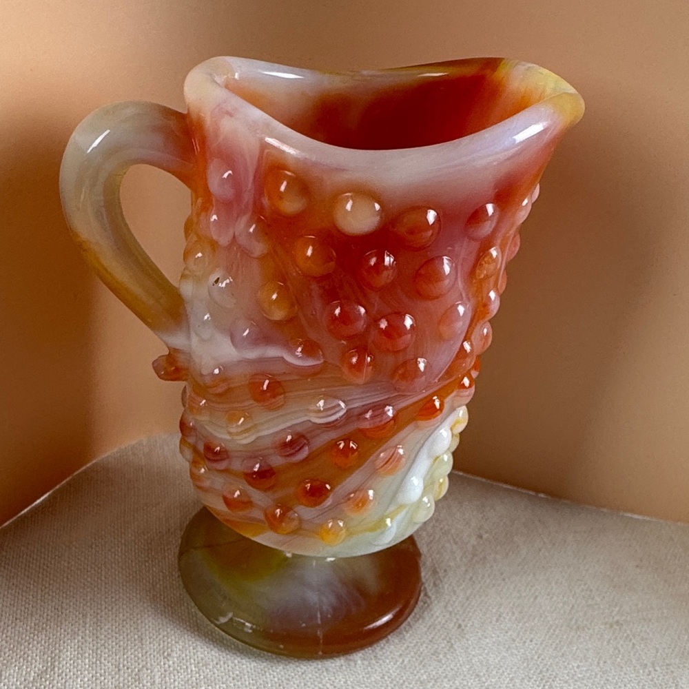 Vintage Kanawha Glass small Pitcher, Orange Hobnail glass - Picture 4 of 12